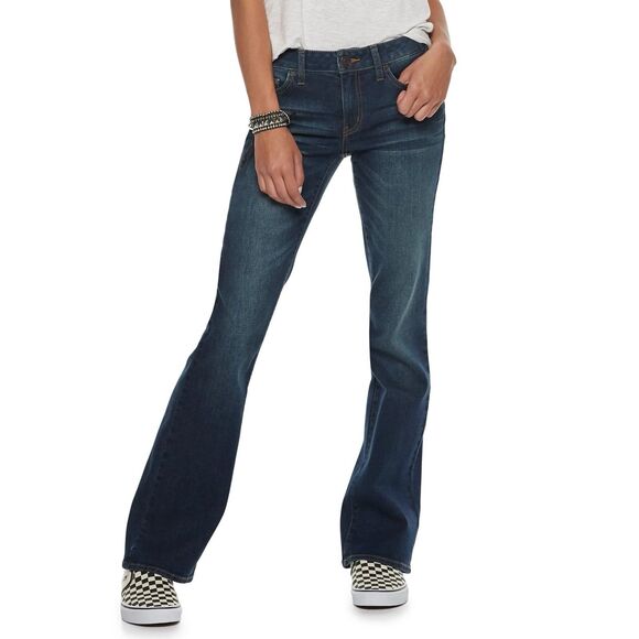 New Women’s Juniors' SO® Low-Rise Bootcut Jeans Dark Wash Blue Size 13L 31W - Picture 1 of 10
